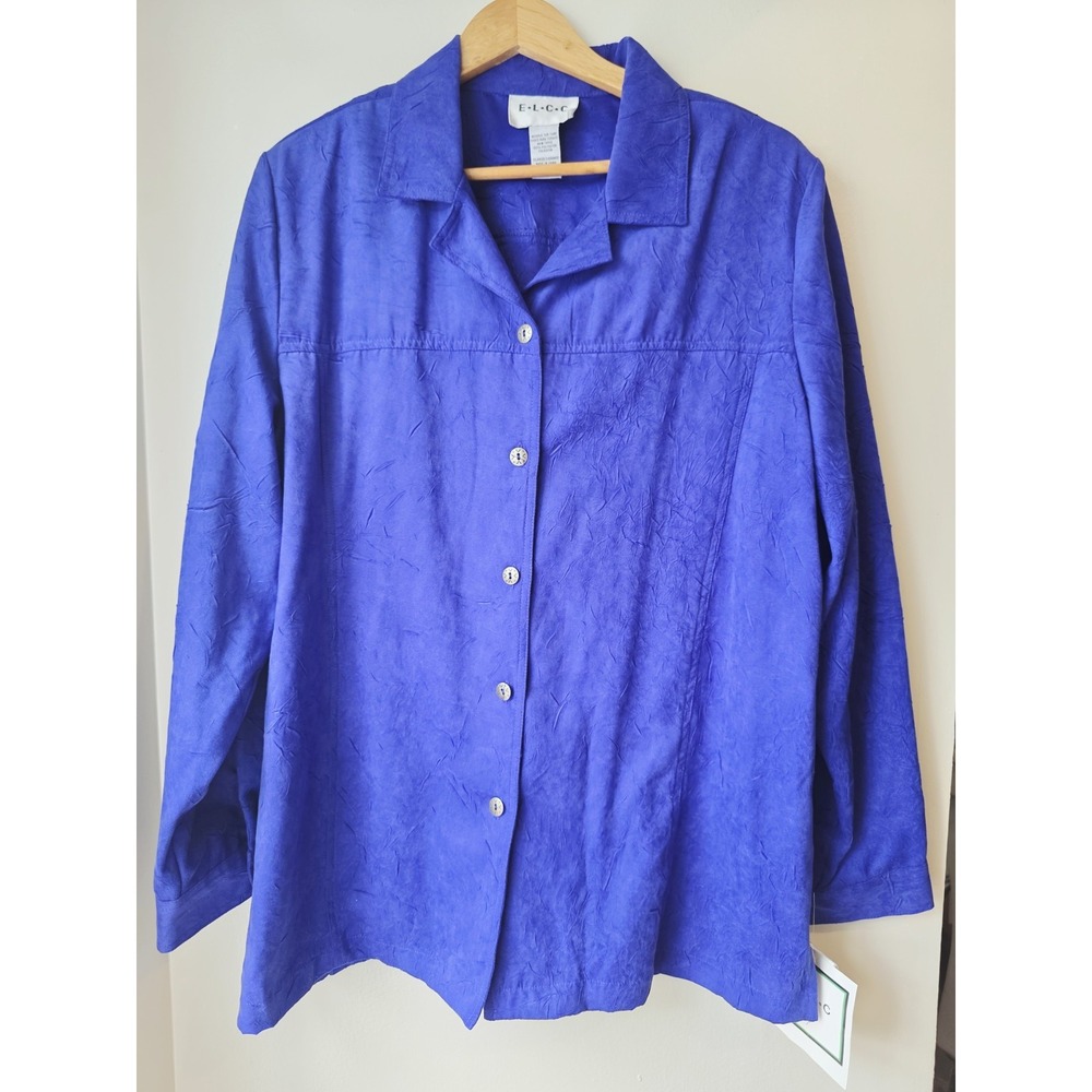 E.L.C.C Womens Long Sleeve Suede Shirt Blouses Top Button Up XL Royal Blue